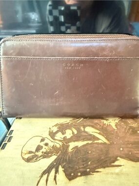 Coach Brown Leather Zip-Around Wallet